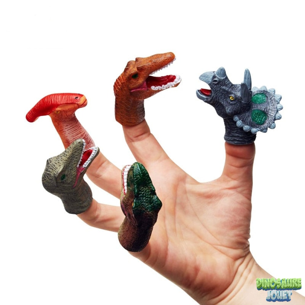 Marionnettes de main dinosaure bleues, vertes, marron et blanches (X3)