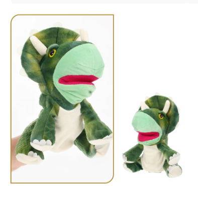 Peluche marionnette tricératops vert