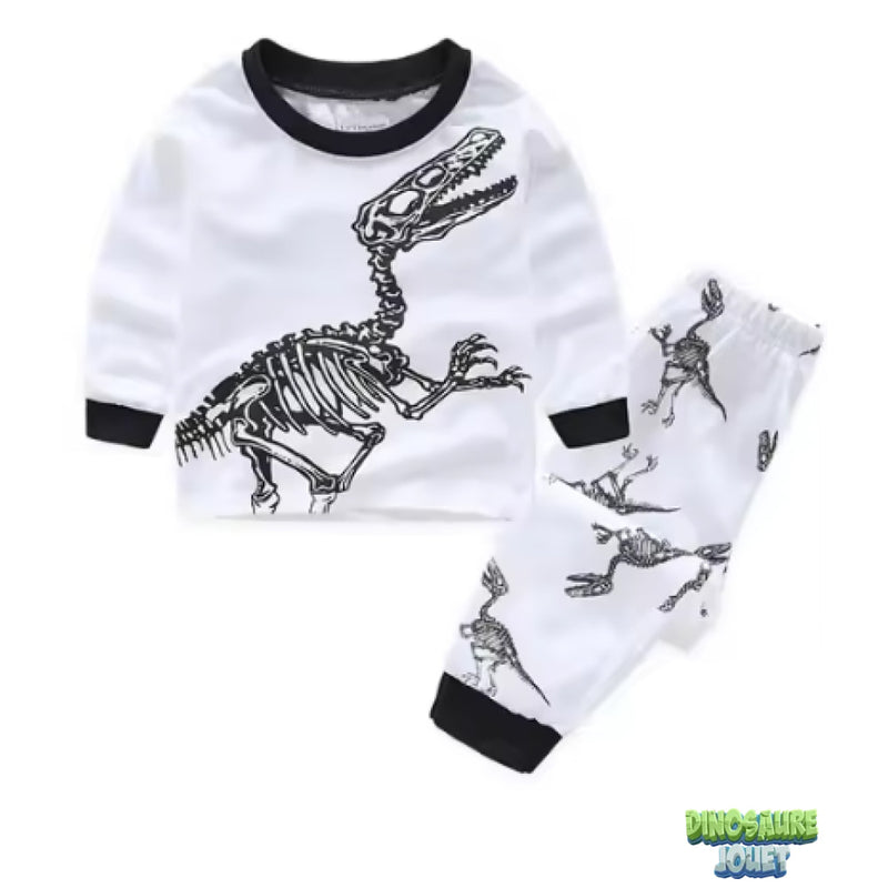 Dinosaure pyjama coton blanc et noir