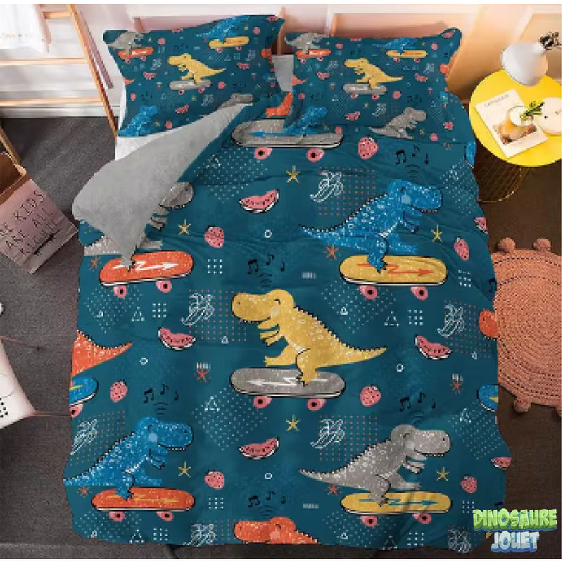 Ensemble housse de couette Dinosaure turquoise