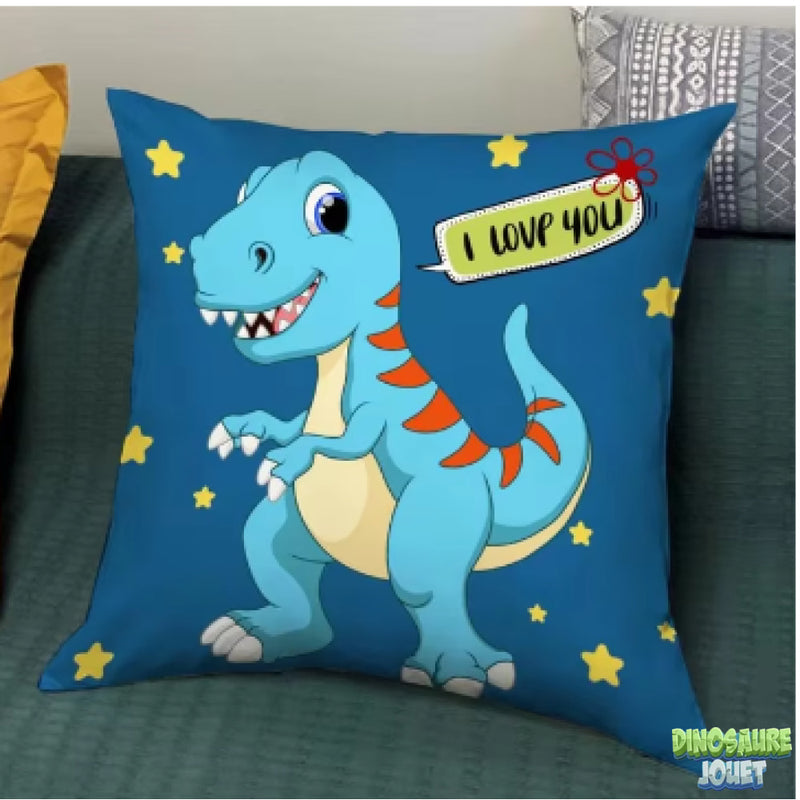 Housse de coussin bleu Dinosaure