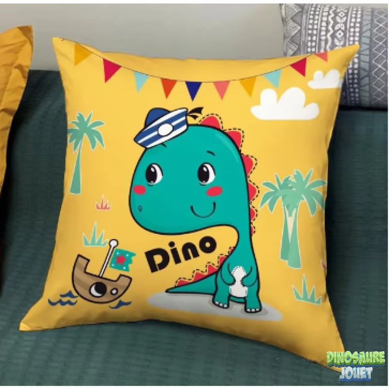 Housse de coussin jaune Dinosaure