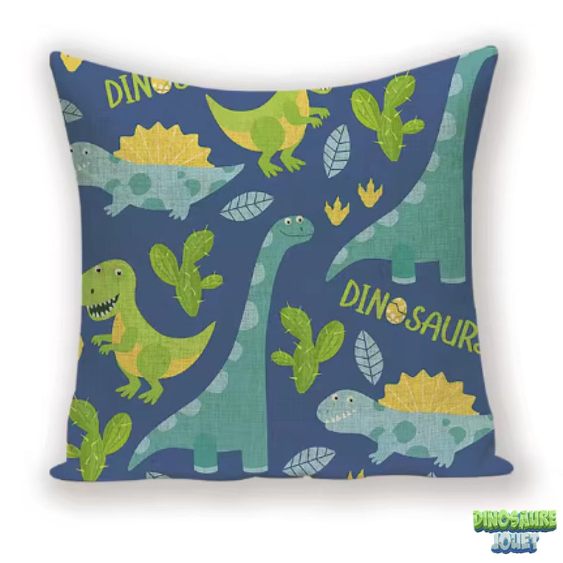 Housse de coussin lin bleu Dinosaure