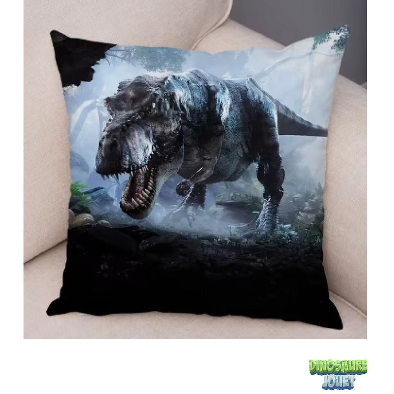 Housse de coussin T-rex bleu