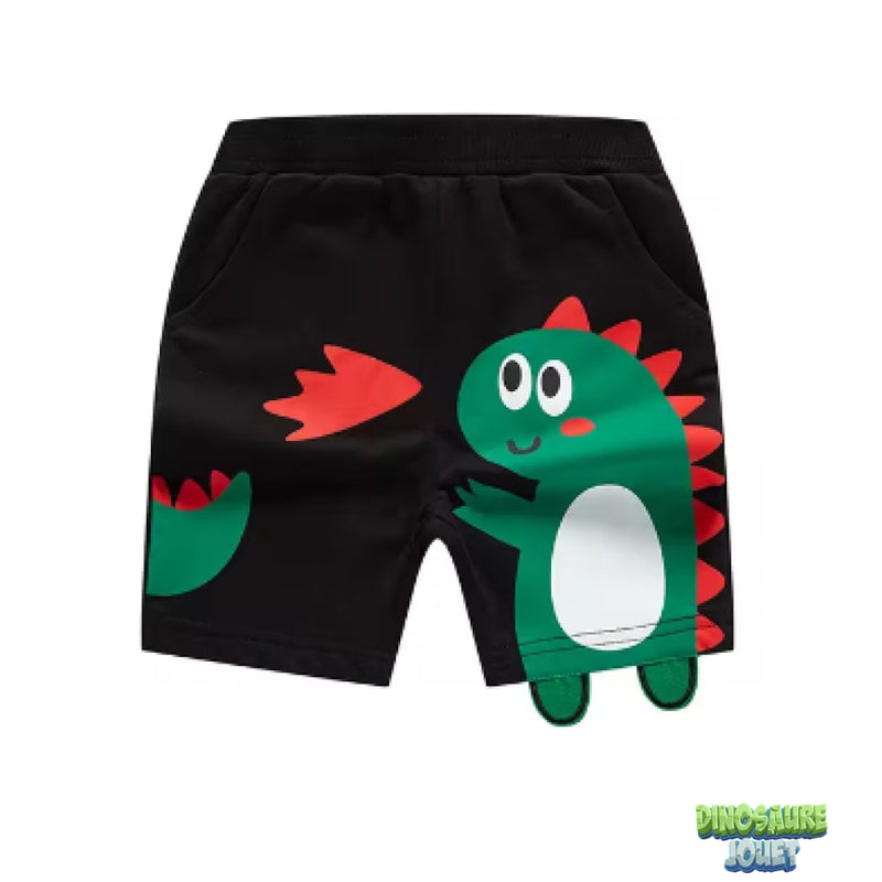 Short coton noir Dinosaure