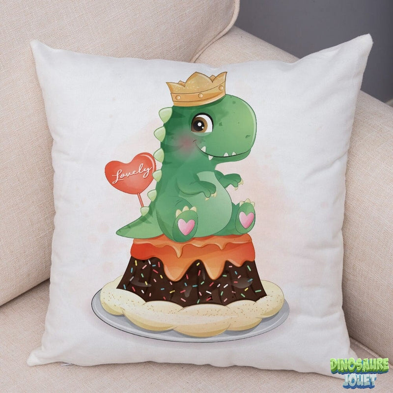 Housse de coussin Dinosaure et gâteau