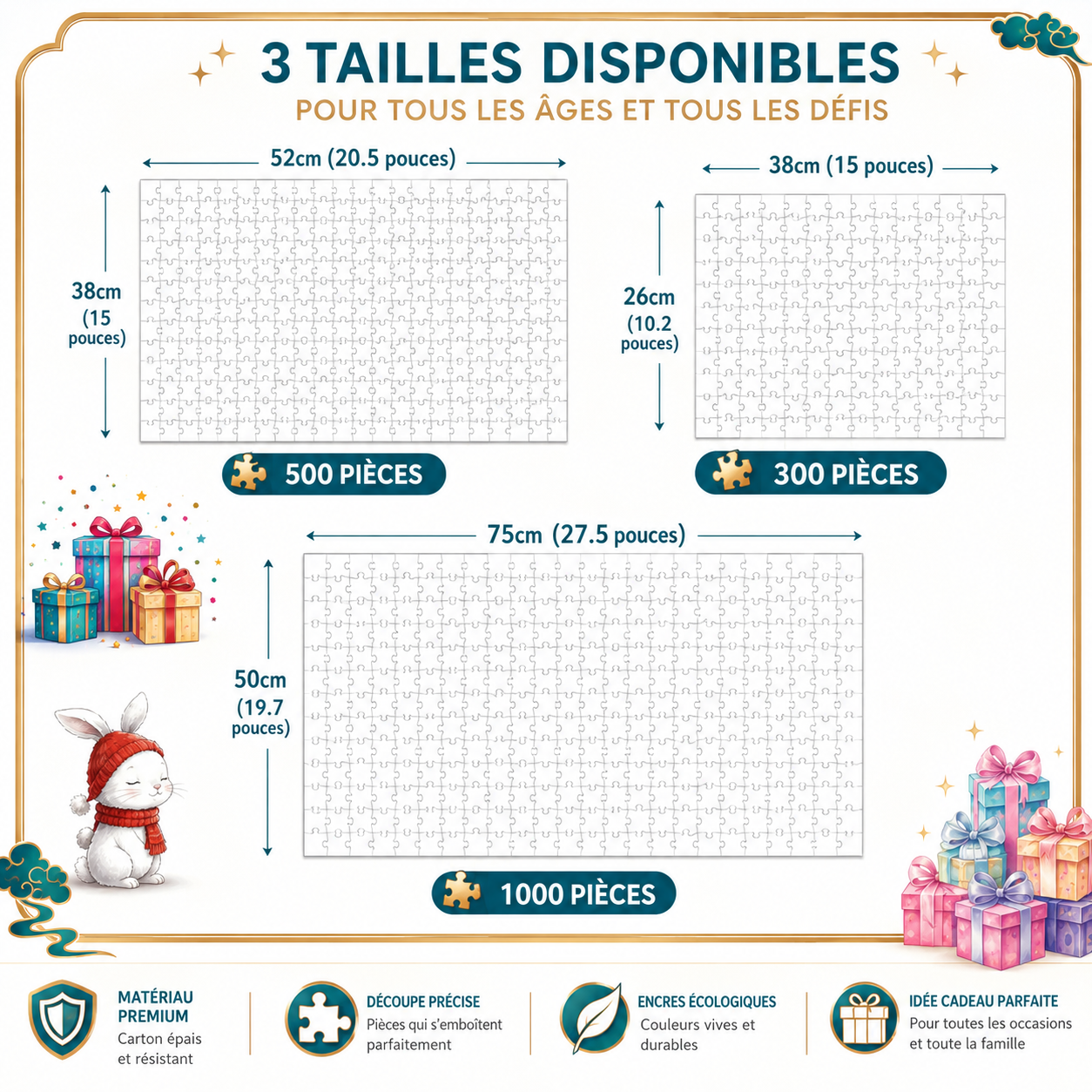 3 tailles de puzzle dino disponibles