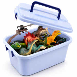 Boîte remplie de Figurines d'action dinosaure T-Rex en plastique