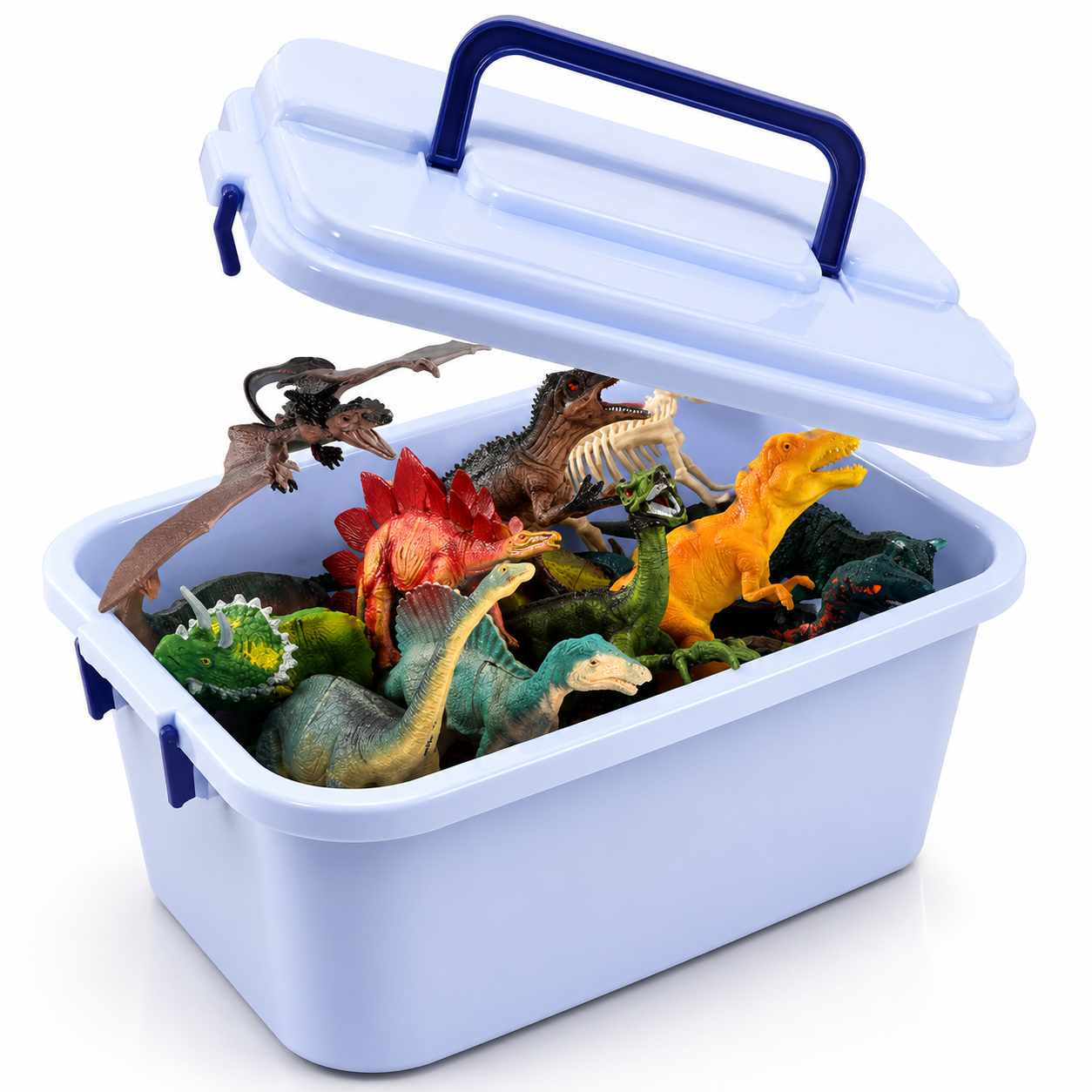 Boîte remplie de Figurines d'action dinosaure T-Rex en plastique