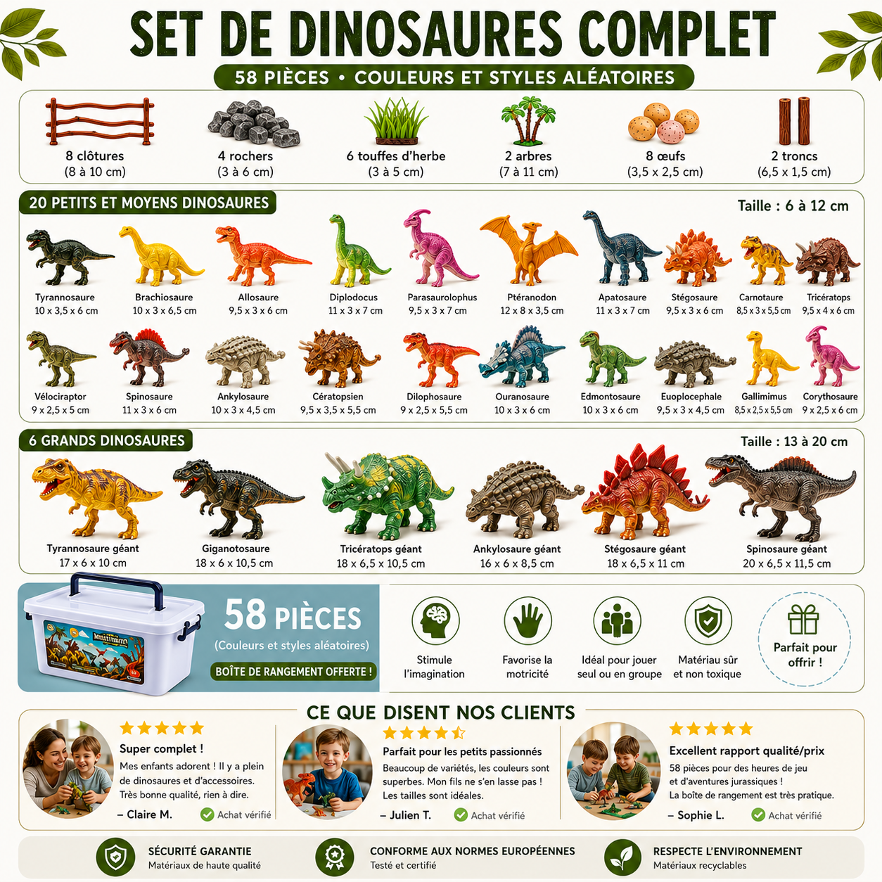 Ensemble de figurines d'action dinosaures Jurassic 58 pièces