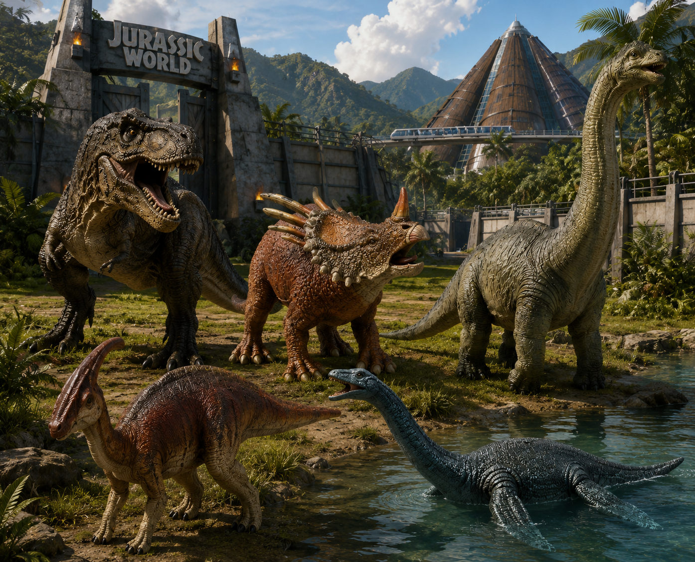 Dinosaures dans un parc jurassique