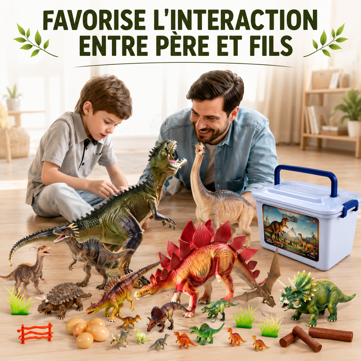 Boîte cadeau contenant le coffret de figurines d'action dinosaures pour anniversaire.