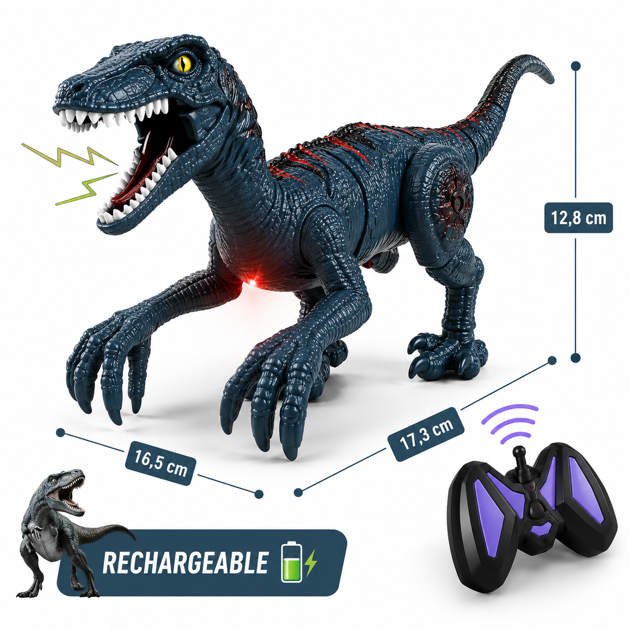 Figurine de dinosaure télécommandé avec mesures