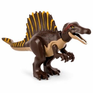 Figurine dinosaure Spinosaurus géant de 32 cm avec sa grande voile dorsale marron et jaune.