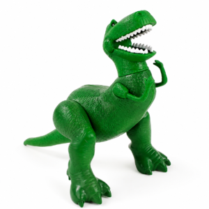 Figurines articulées dinosaure Rex vert de Toy Story 4 mesurant 22 cm de hauteur.