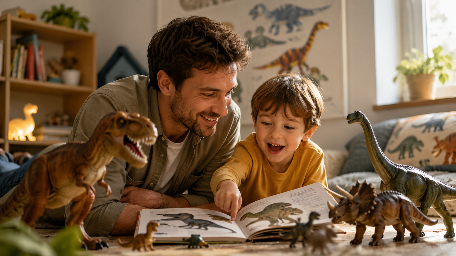 Lecture de dinosaures en famille