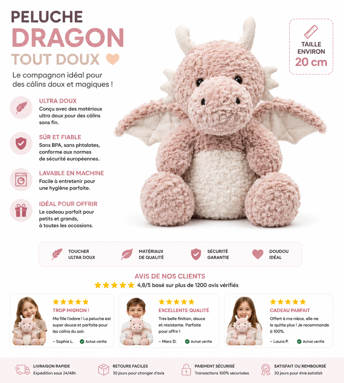 Peluche Ptérosore rose tout doux