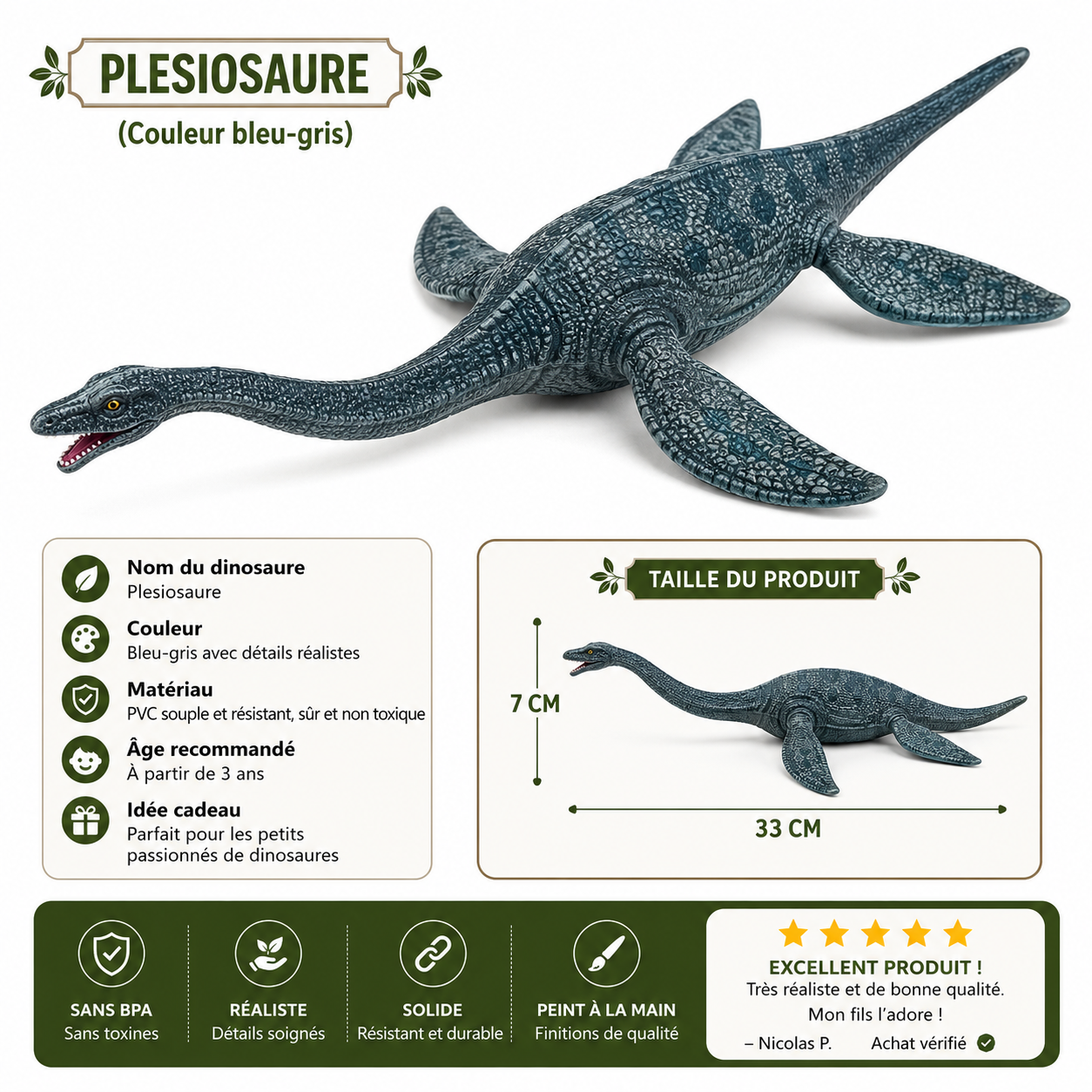 Plesiosaure bleu-gris en toy réaliste