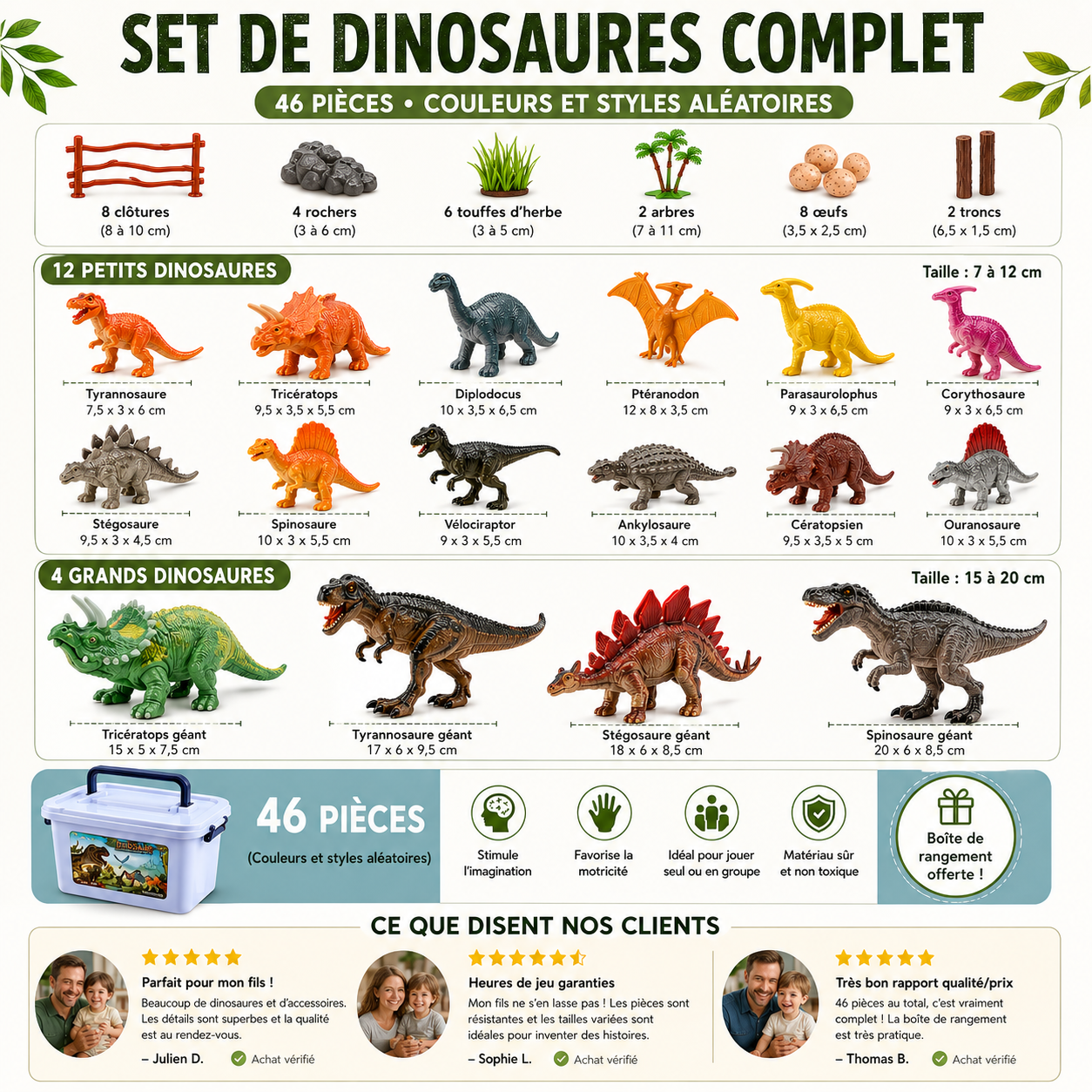 Trousse complète de dinosaures d'action 46 pièces