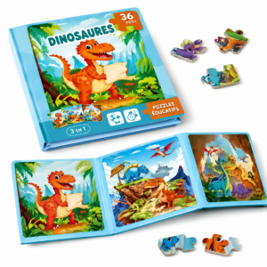 Livre éducatif de dinosaures 3-en-1 pour enfant