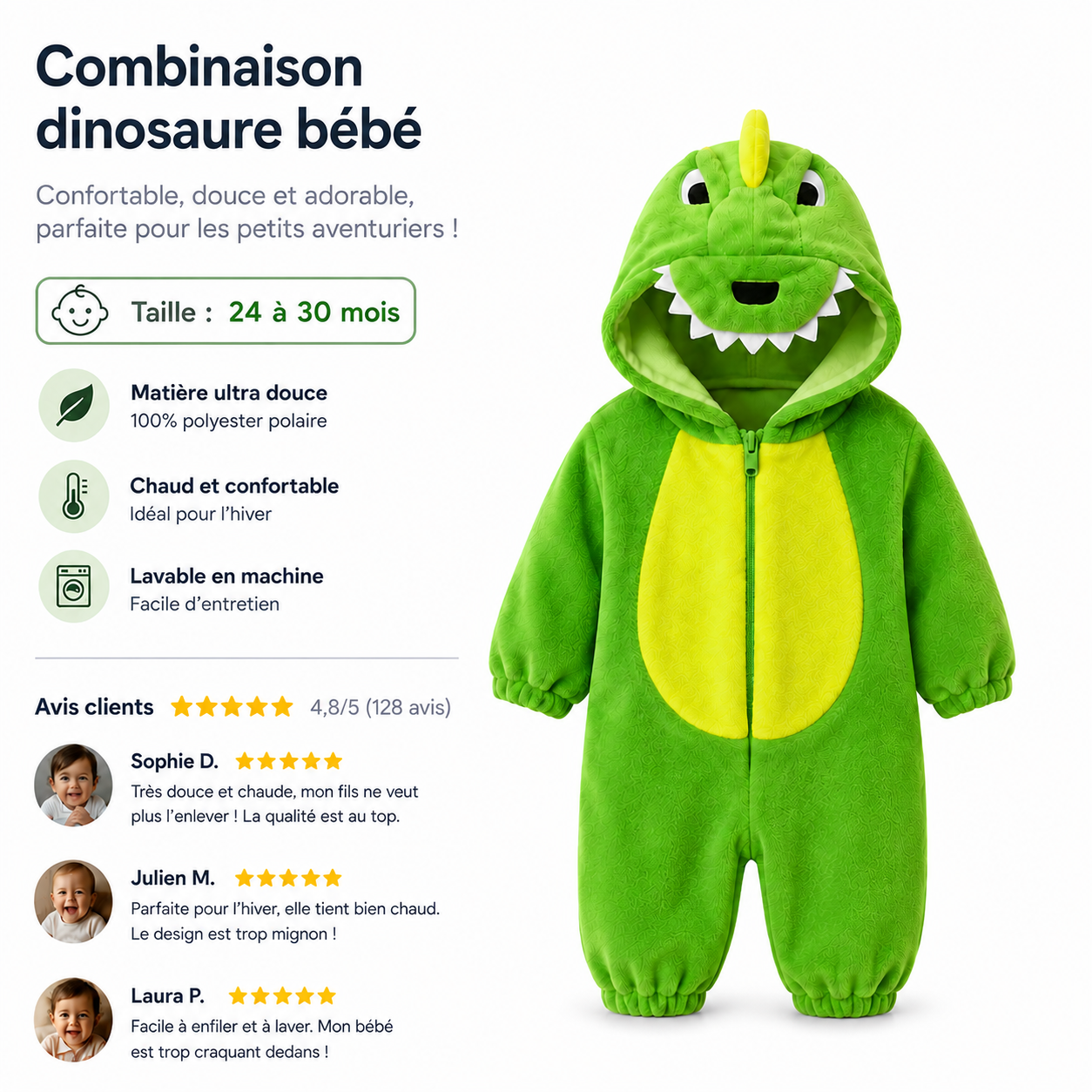 Combinaison dinosaure bébé – Douceur polaire