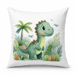 housse coussin dinosaure enfant en peluche douce posee sur un lit