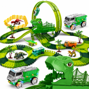 jouet circuit automobile dinosaure avec figurines et arbres