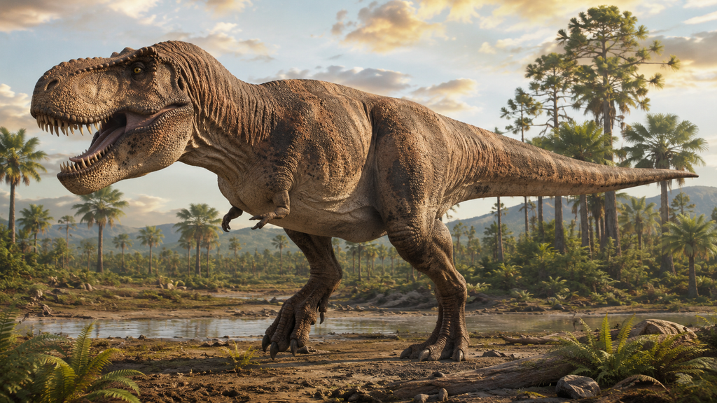 T-Rex reconnaissable à sa grande tête, ses dents et ses petits bras.