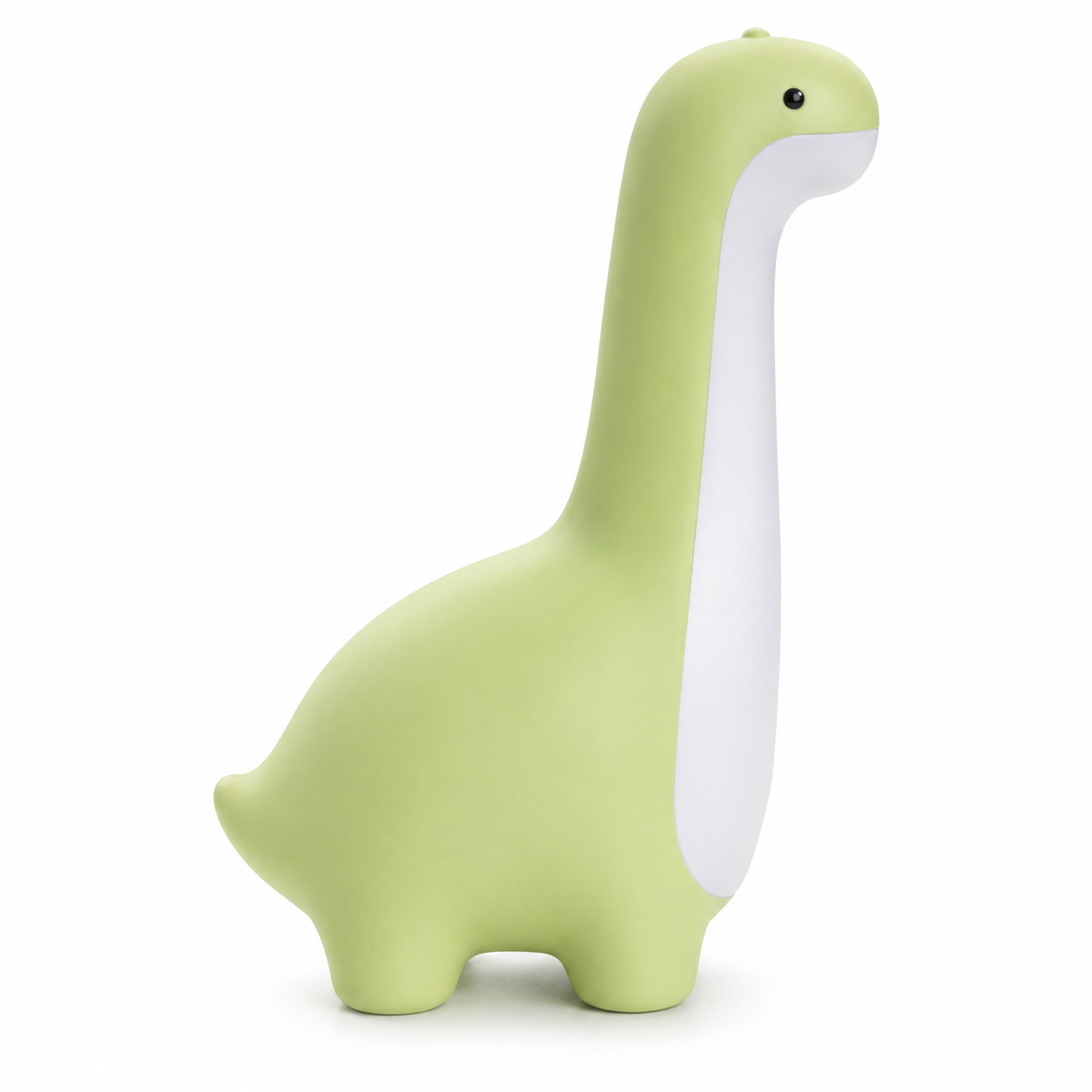 Cadeau veilleuse LED dinosaure en silicone vert posé sur une table de chevet dans une chambre d'enfant