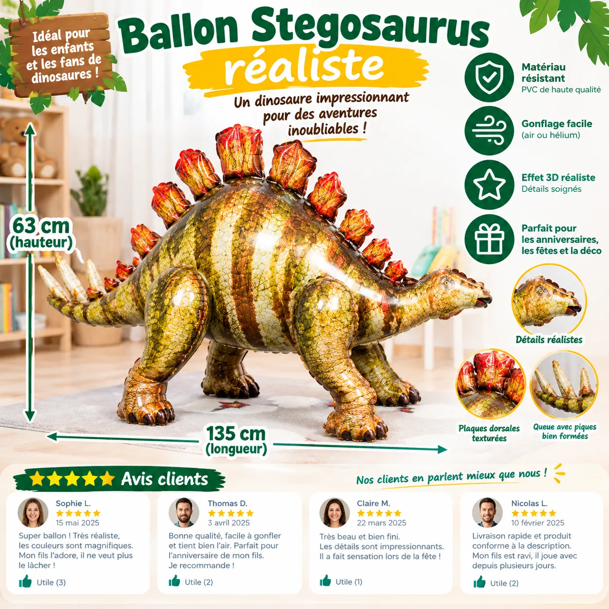 Ballon dinosaure gonflable realiste 3D stegosaure