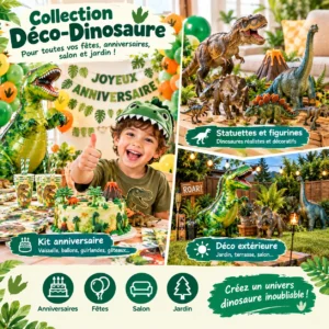 Deco-dinosaure kit de decoration anniversaire avec ballon geant T-Rex et guirlande jungle