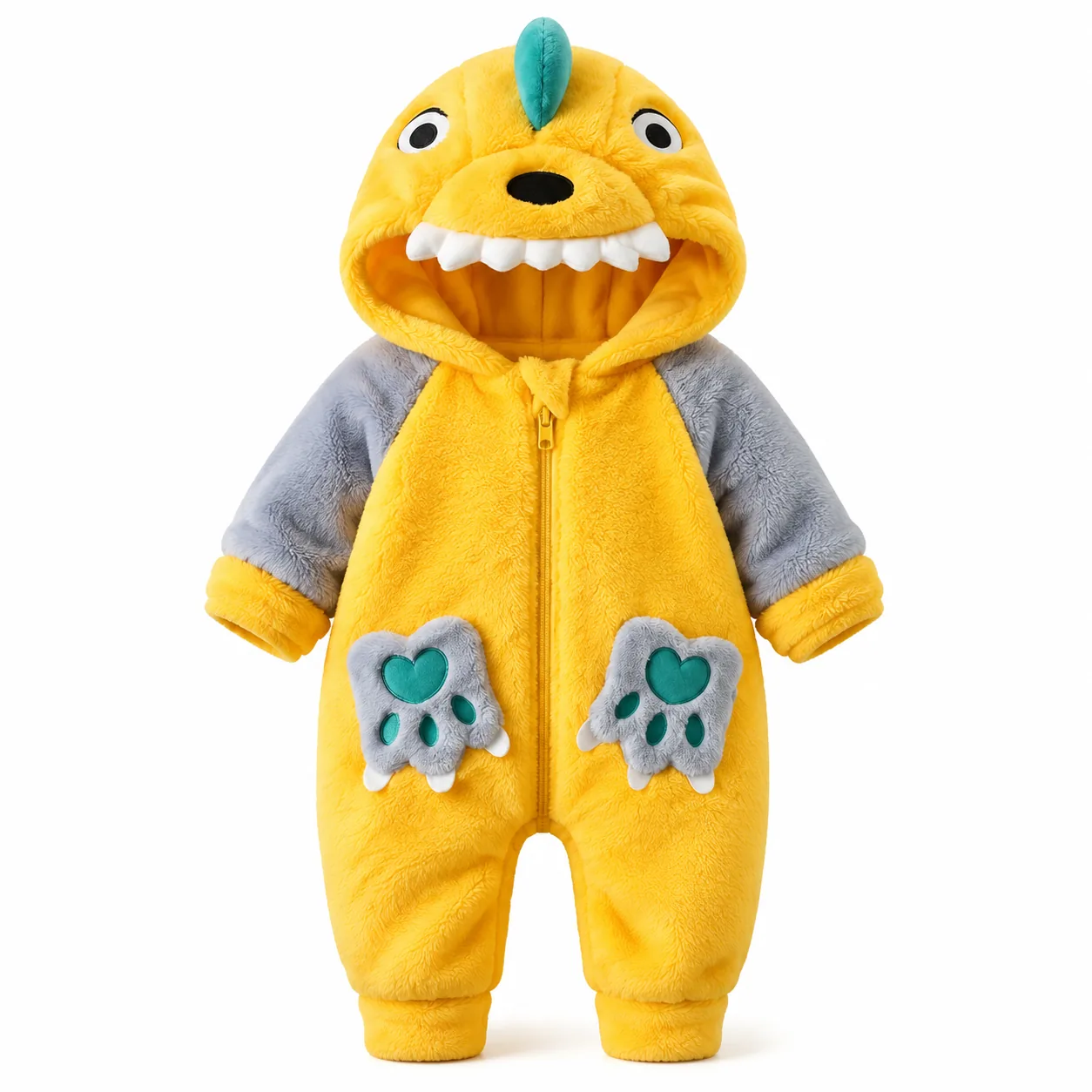 Combinaison peluche dinosaure et dinosaure pyjama coton gris jaune