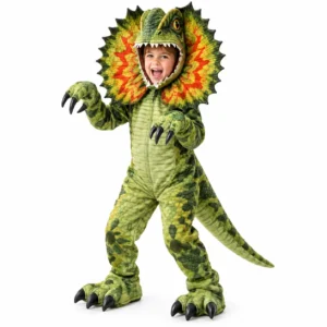 deguisement dinosaure dilophosaurus enfant combinaison intégrale verte