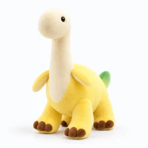 Peluche dinosaure jaune et crème 3D réaliste pour enfant sur fond blanc