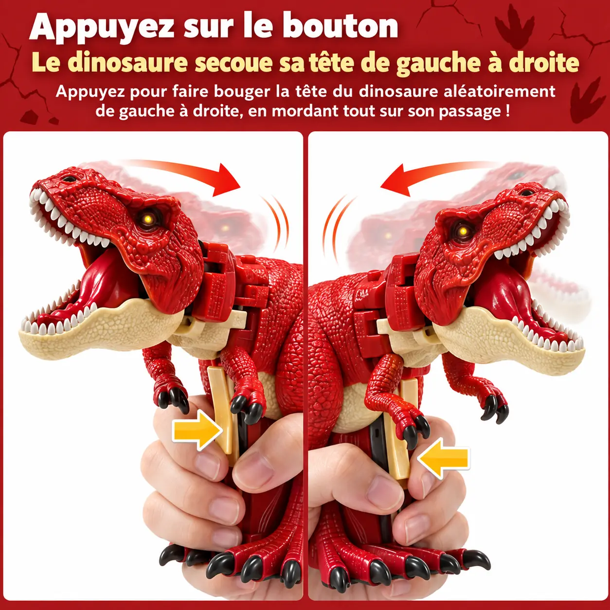 figurine sonore dinosaure rex rouge manivelle de commande mecanique