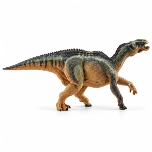 figurine dinosaure iguanodon realiste vue de profil sur fond neutre