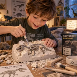 Enfant excavant un fossile de dinosaure