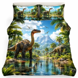 Parure de lit temps jurassique avec drap-housse dinosaure 3D pour lit queen