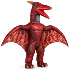 Costume gonflable de ptérosaure préhistorique pour adulte avec ailes déployées.