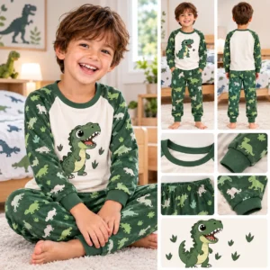 Combinaison pyjama dinosaure vert en polaire kigurumi avec capuche 3D