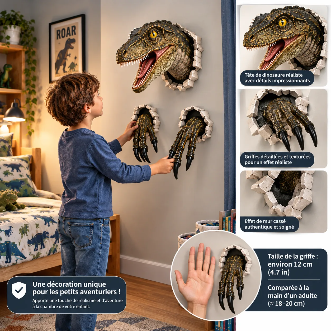 fixation au dos de la statue dinosaure deco murale velociraptor en resine