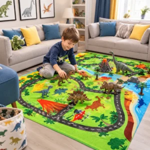 enfant jouant sur le tapis d activite dinosaure interactif au sol