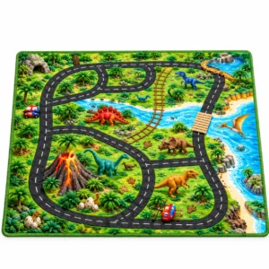 decoration de chambre enfant avec tapis d activite dinosaure au pied du lit