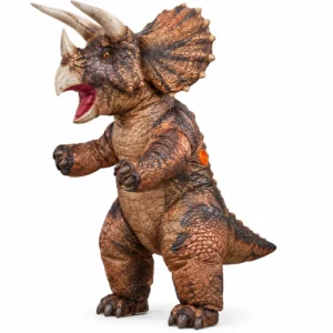 Déguisement tricératops gonflable adulte porté lors d'une fête d'Halloween.
