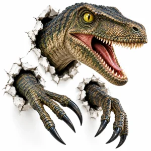 statue dinosaure deco murale velociraptor en resine effet 3d traversant