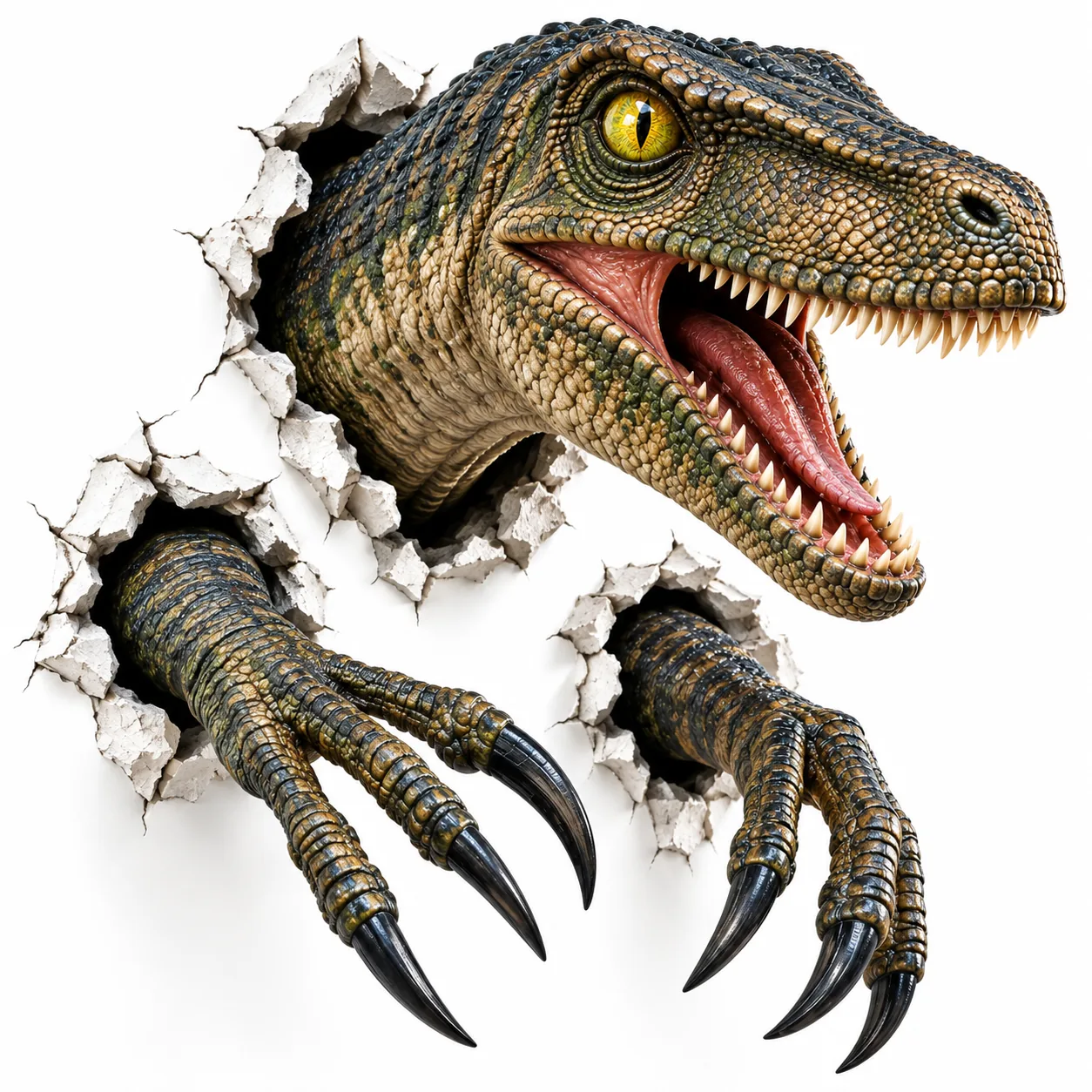 statue dinosaure deco murale velociraptor en resine effet 3d traversant